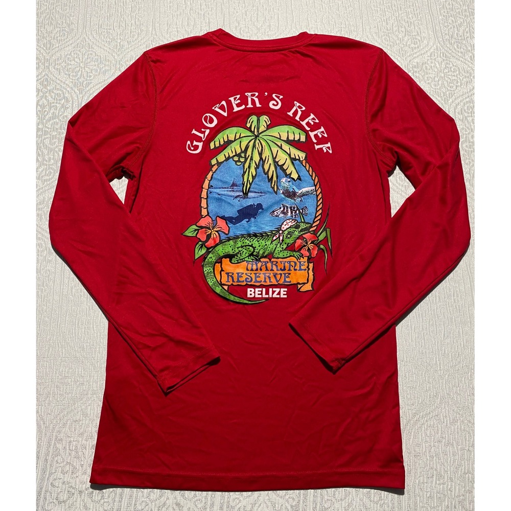 Blue Generation Glover's Reef Belize Marine Reserve Red Performance Shirt Mens S